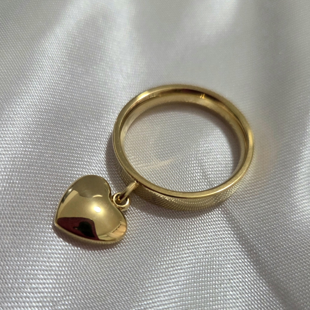 StainLess Steel Gold Heart Charm Ring